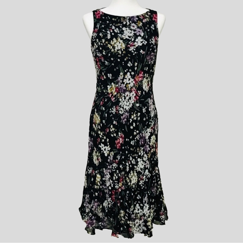 Chaps Ralph Lauren Black Floral Midi Dress 10 Boat Neck